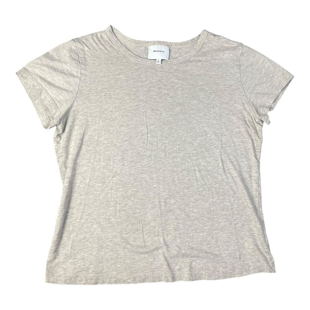 Reformation Women’s Oatmeal Heather Short Sleeve Shirt Organic Cotton Blend XL